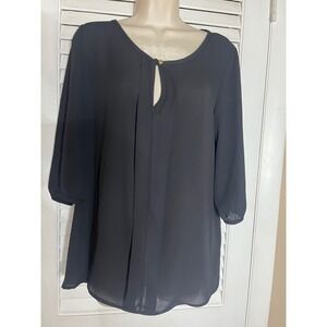 My Beloved Black 3/4 Sleeve Blouse  Keyhole Detail Career NWT M